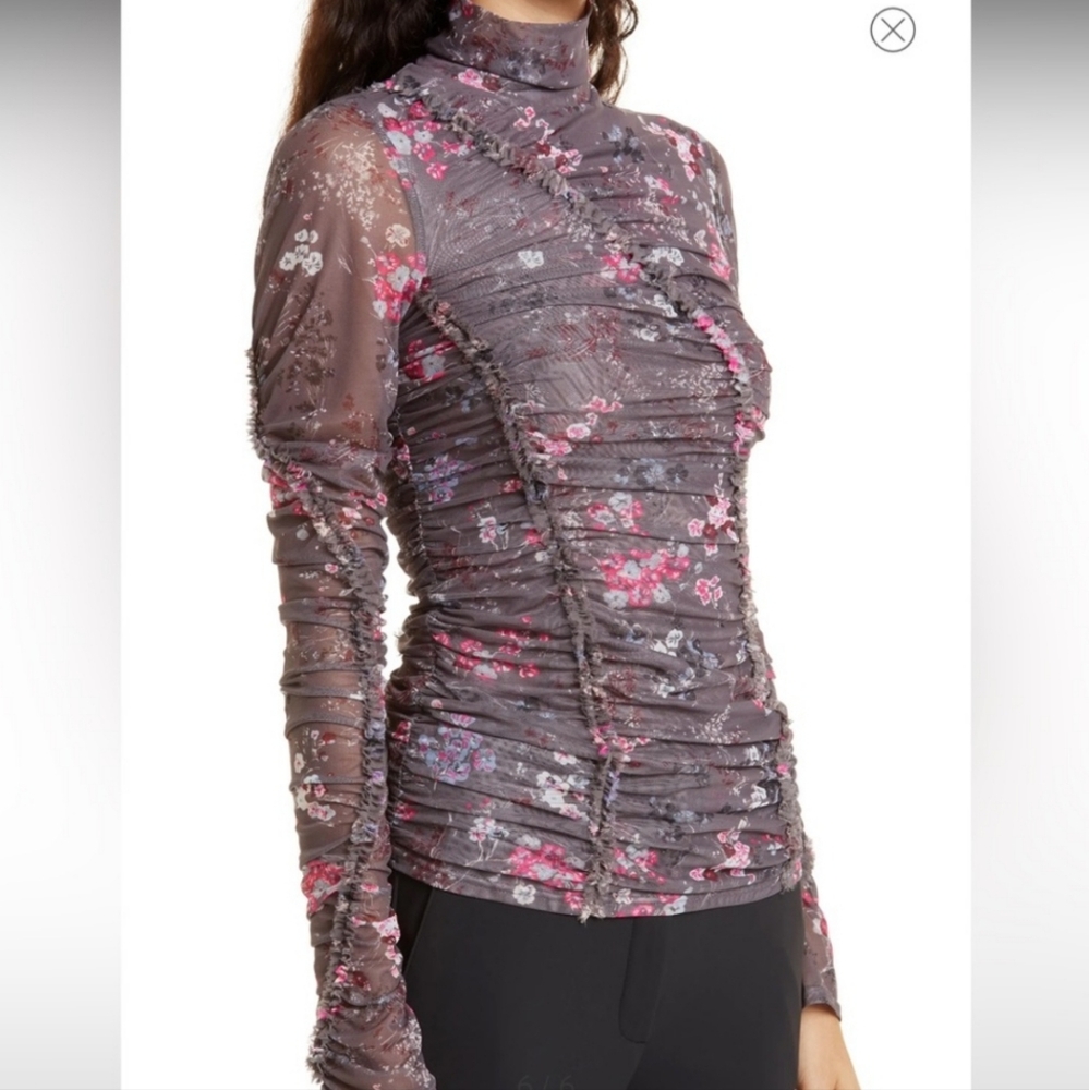 Cinq a Sept floral ruched mesh top